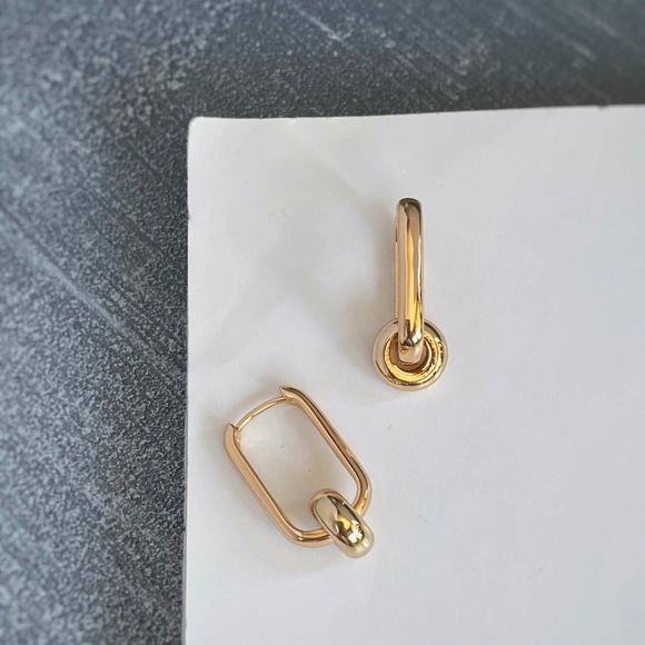 Hoop Earrings 18k Gold Plated Bead Earrings Modern Design - Picture 5 of 11